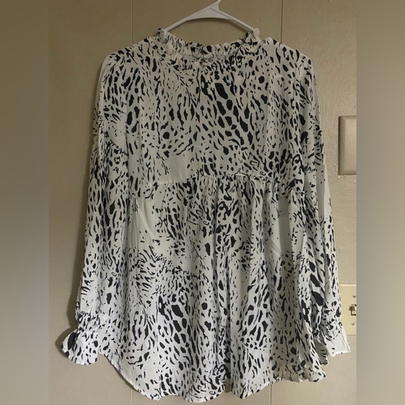 Leopard Frilled Neck Babydoll Blouse Black & White NWT XXL - Picture 2 of 5